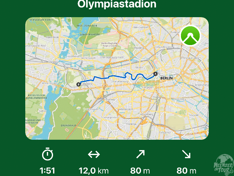 Screenshot der Wanderroute vom Berliner Hauptbahnhof zum Olympiastadion.